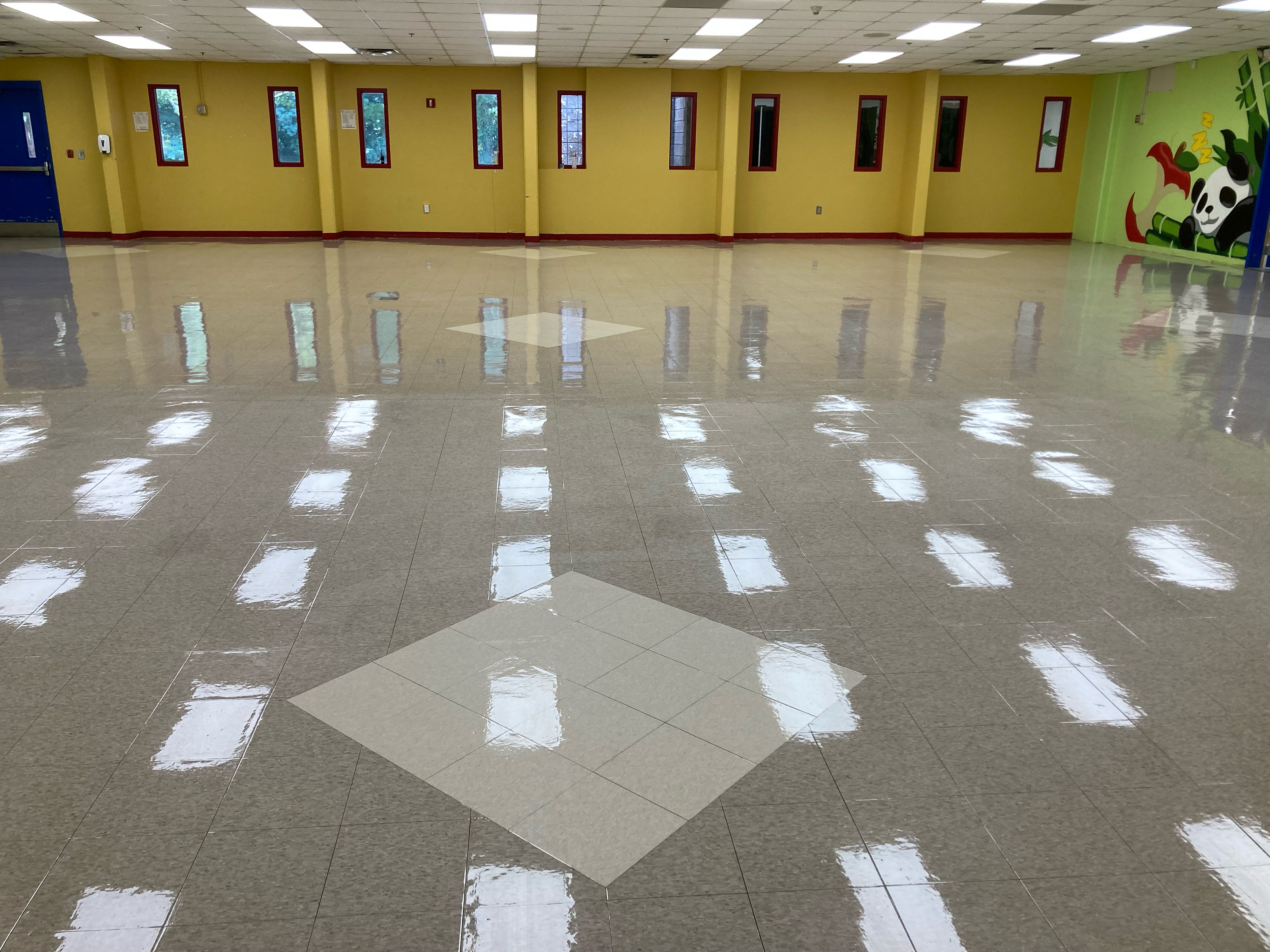 Polished floor in a colorful room